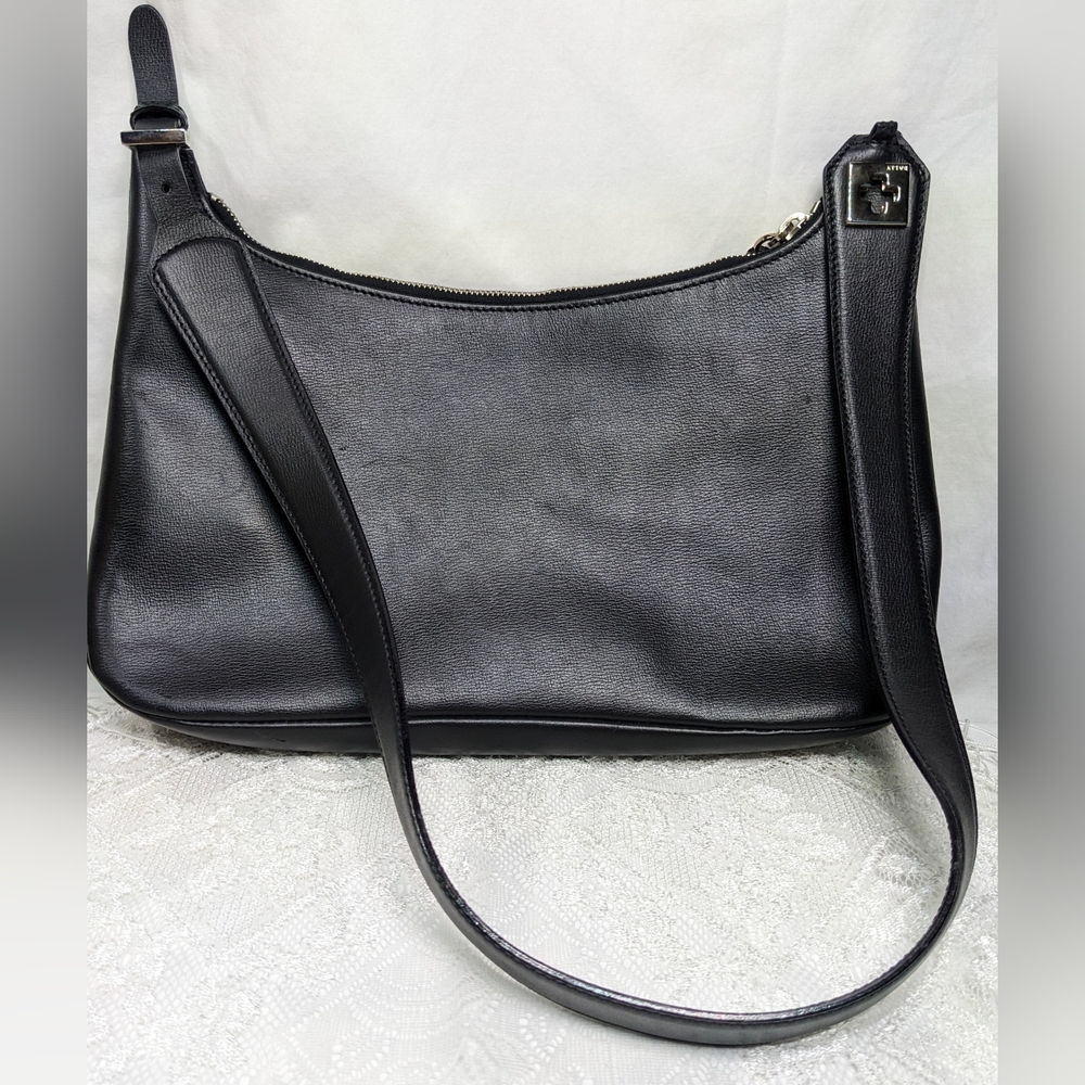 BALLY Lucinda COA Shoulder Bag W/ Lock & 2 Keys, Black W/ Blue Interior, Vintage
